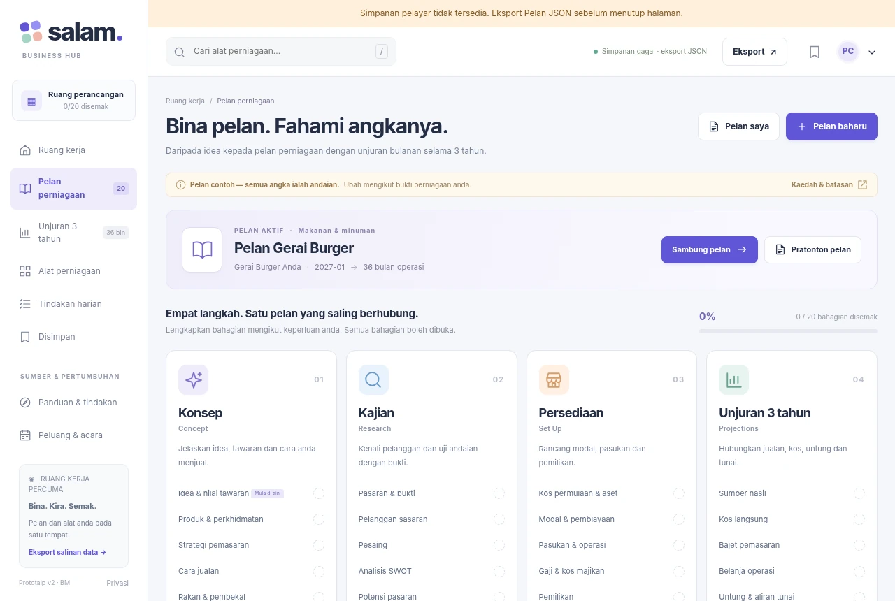 Salam Business Hub prototype interface preview